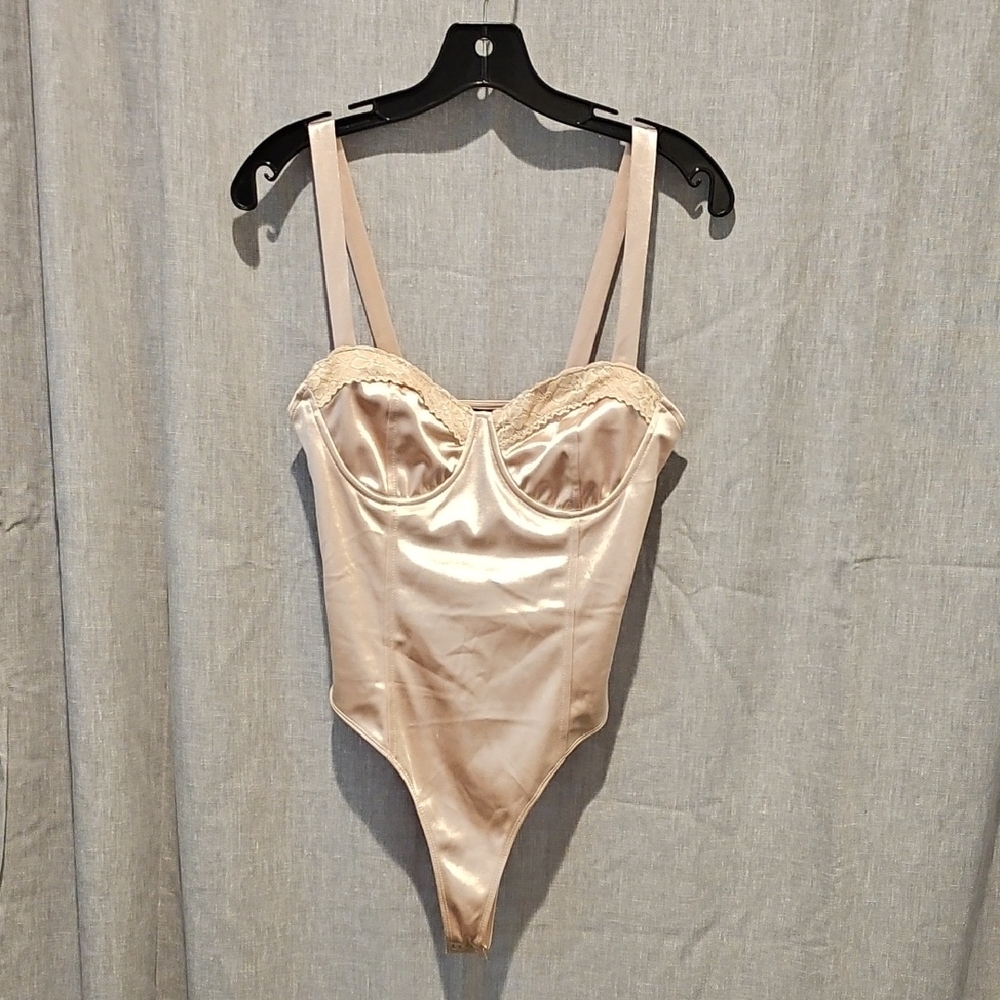 Forever 21 Cream Lace Satin Bodysuit